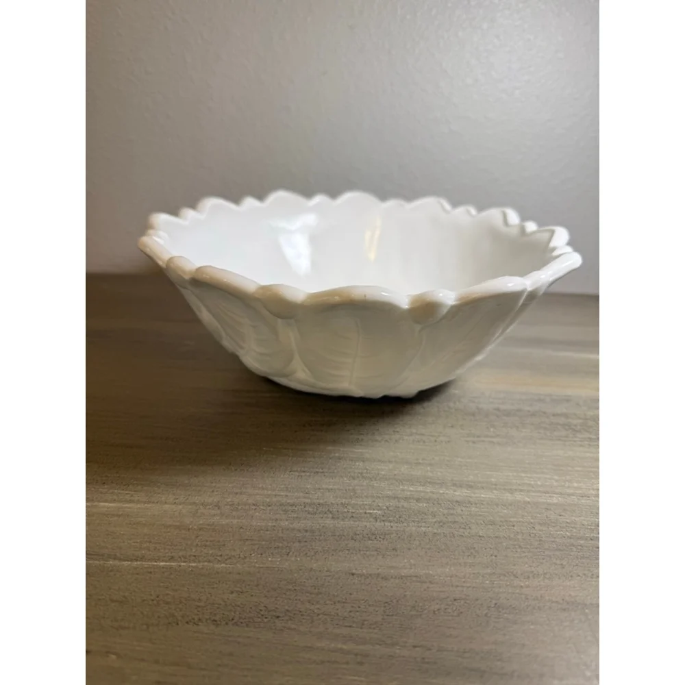 vintage Indiana Glass Wild Rose milk glass footed bowl Cottagecore